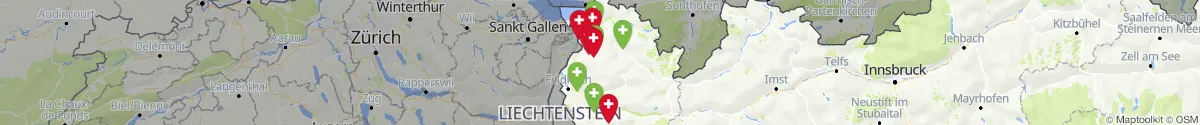 Map view for Pharmacy emergency services in Vorarlberg